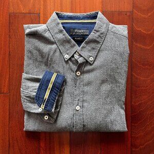 Zara Man Relaxed Fit Button Down Shirt - Gray w/ Contrast Cuffs
